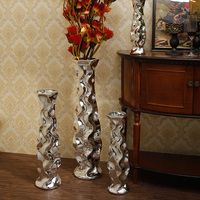 电镀银色花瓶 欧式落地台面陶瓷 仿真花高花瓶摆件 家居落地摆件