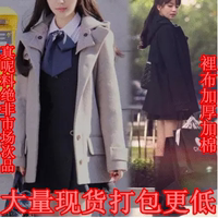 2015新款韩版连帽学院风羊绒毛呢大衣外套女中长款学生显瘦