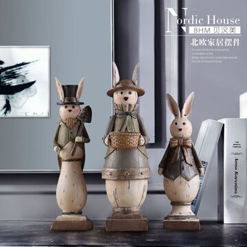 现代简约田园风格家居装饰品可爱兔子摆件客厅电视柜儿童房创意