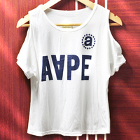 2015夏季新款字母印花性感露肩短款上衣 韩版宽松短袖T恤女学生潮