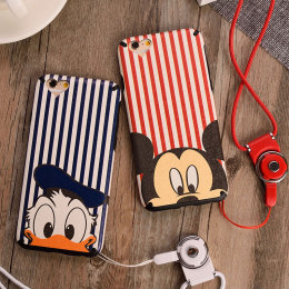 迪士尼卡通米老鼠唐老鸭苹果iPhone6/6S/plus手机壳硅胶蚕丝皮纹