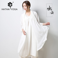 哈他新款白色亚麻瑜伽服套装女 中国风大师飘逸宽松练功禅服居士
