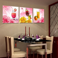 水晶画壁画无框画现代装饰画客厅三联画餐厅厨房田园花卉酒杯水果