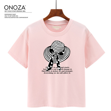 ONOZA2017韩范简约印花宽松T恤女短袖 韩版百搭学生个性潮女T恤