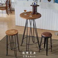 美式loft牛仔铁艺古典休闲酒吧咖啡吧台实木吧桌吧椅吧凳套件红酒