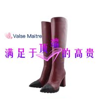 VME/女鞋正品2016舞魅拼色长筒靴侧拉链超高粗跟女靴VS5D3185