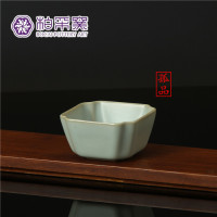 台湾柏采窑 孤品茶杯 粉青釉 老釉水茶具早期绝版款四方杯甚晓芳