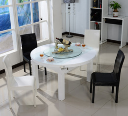 餐桌 餐椅现代简约烤漆工艺可伸缩豪华餐桌 带转盘钢化玻璃餐桌