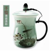 龙泉青瓷办公室会议个人泡茶杯陶瓷带盖过滤家用主人喝茶杯子定制
