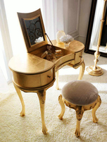 新古典梳妆桌实木金银箔书桌法式时尚翻盖化妆镜储物桌欧式梳妆台