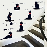 9.9包邮新款可移除墙贴卡通猫咪楼梯走廊卧室装饰贴纸不伤墙贴画