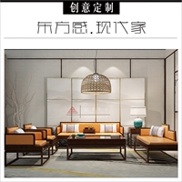 酷尊现代禅意东方港式轻奢荟新中式实木沙发样板房家具厂家定制