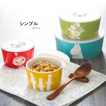 日本卡通动漫陶瓷圆形饭盒微波炉带盖饭盒冰箱保鲜碗饺子盒