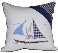 男孩房帆船蓝色样板间儿童抱枕高精密贴布绣花沙发床头靠垫套包邮