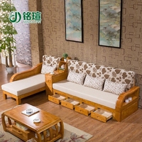 铭瑄实木沙发橡木沙发床大小户型储物推拉沙发现代中式客厅沙发