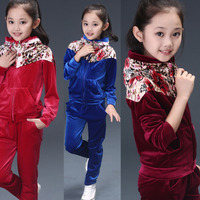 2015儿童装女童休闲套装春秋款中大童女装天鹅绒运动服长袖两件套