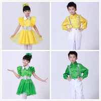 新款儿童合唱服六一少儿演出服中学生小学生男女童表演服装黄绿色