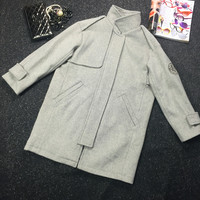 2015款LESHO韩国乐晓福专柜同步廓形茧型灰色中长款羊绒羊毛大衣