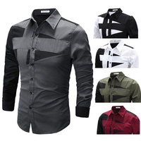 2015新款春夏装 几何拼接图案男士修身休闲长袖衬衫衬衣 C01