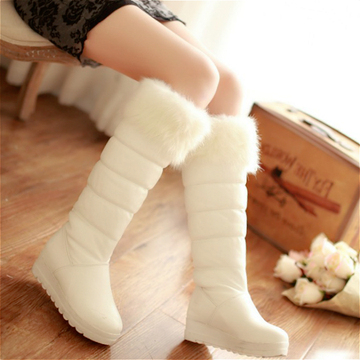2015冬季新款韩版白色女棉靴保暖雪地靴高筒女靴子加厚大码学生靴