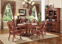 美式餐桌 美式乡村餐桌椅欧式 实木真皮 长方形饭桌简约6人组合