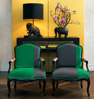 美式新古典法式扶手椅家具黑色实木餐椅绒布定制休闲书椅沙发单椅