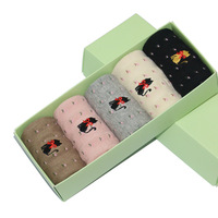 一件代发纯棉彩色可爱卡通袜子女全棉保暖袜可爱绣花中筒5双盒装