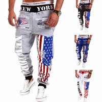 2015秋季新款美国旗帜男士个性印花酷炫运动长裤男学生嘻哈风潮流