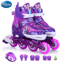 儿童直排轮滑鞋溜冰鞋男女童旱冰鞋闪光套装可调正品迪士尼