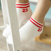 小清新女生两条杠白色短袜 夏季纯棉吸汗暗条纹学院运动风学生袜