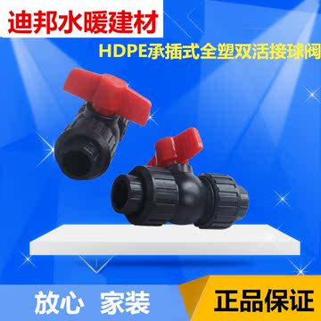 HDPE承插式全塑双活接球阀给水管4分6分1寸pe水管管件配件pe球阀
