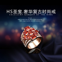 欧美宫廷风复古超大18k玫瑰金戒指女奢华黄水晶夸张锆石指环饰品
