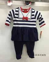 新款海军风春秋童装 婴儿衣服宝宝哈衣纯棉连体衣 假2件哈衣爬服