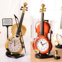 包邮仿真小提琴闹钟创意乐器造型桌面时钟客厅摆件学生台钟座钟