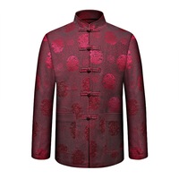 红色唐装男中老年春季薄款中式礼服外套中国风休闲夹克男装爸爸装