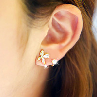 韩国可爱甜美蝴蝶水钻石耳钉耳环防过敏女925纯银耳饰气质花朵