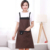 爆款韩版肩带式餐厅咖啡美甲店酒店服务员厨房防水围裙包邮印LOGO