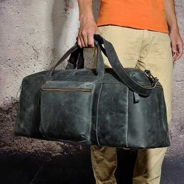 超大号复古疯马皮旅行袋 头层牛皮超大容量手提包 24寸真皮行李包