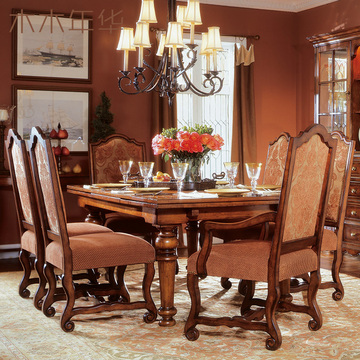 经典复古美式餐桌 长方形全实木餐桌 纯实木餐桌椅组合 家具定制