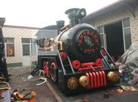 复古工业风蒸汽机大型铁皮火车头模型主题餐厅重金属时代机车摆件