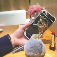 促销镜面苹果7plus手机壳女iPhone6s硅胶套奢华毛球流苏7指环支架