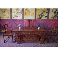 红木汉宫茶桌实木仿古功夫茶桌椅组合老榆木战国将军茶台茶道桌凳