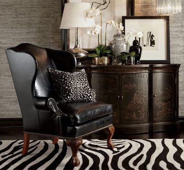 现货单人皮艺软包沙发 简约现代 美式雕花客厅老虎椅可定制真皮