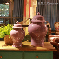 大号小号景德镇单色釉紫色陶瓷花瓶将军罐现代中式家居摆件储物罐