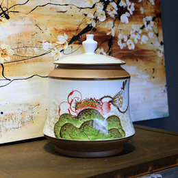 景德镇手绘写意陶瓷储物罐茶叶罐 新古典家居客厅桌面装饰摆件