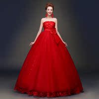 2017新款韩版高腰孕妇新娘结婚婚纱礼服齐地长款红色大码显瘦抹胸