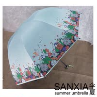 宏达洋伞2016新款四折女士折叠晴雨伞超强防晒防紫外线黑胶太阳伞