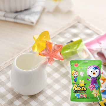 韩国进口糖果Pororo/韩美禾啵乐乐五角星造型水果棒棒糖儿童零食
