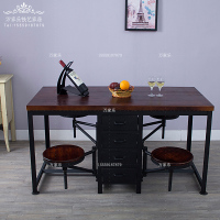 铁艺实木会客复古多功能伸缩连体餐桌椅组合办公桌子创意休闲茶几