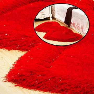 时尚 弹力丝地垫客厅茶几卧室床边床前双心形红色婚房满铺床边毯